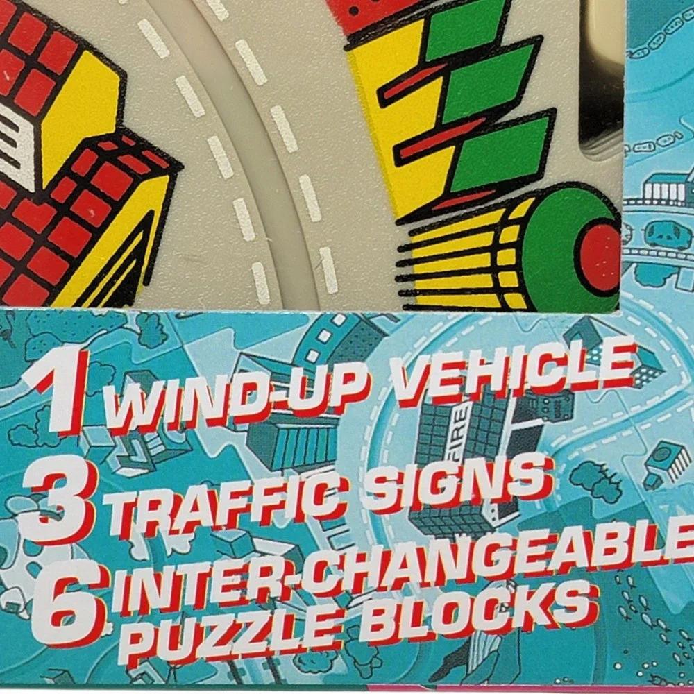 Vintage Wind-Up Puzzle First Responders Vehicle 10 Piece Track Toy 90s